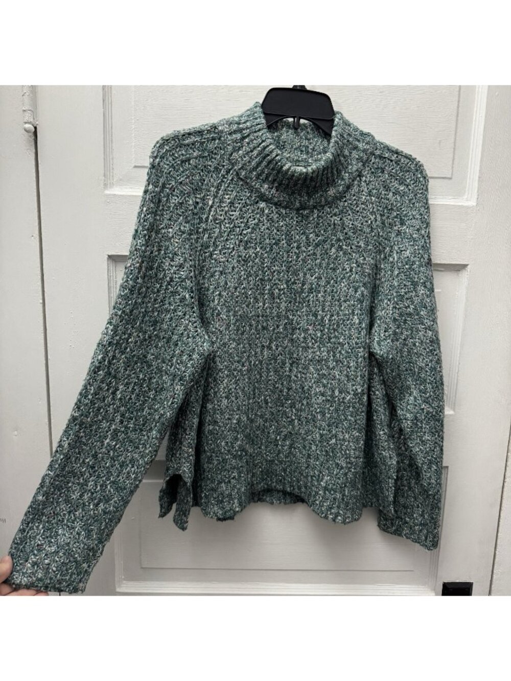 Silence + Noise Marled Turtleneck Sweater Green Chunky Knit Size M